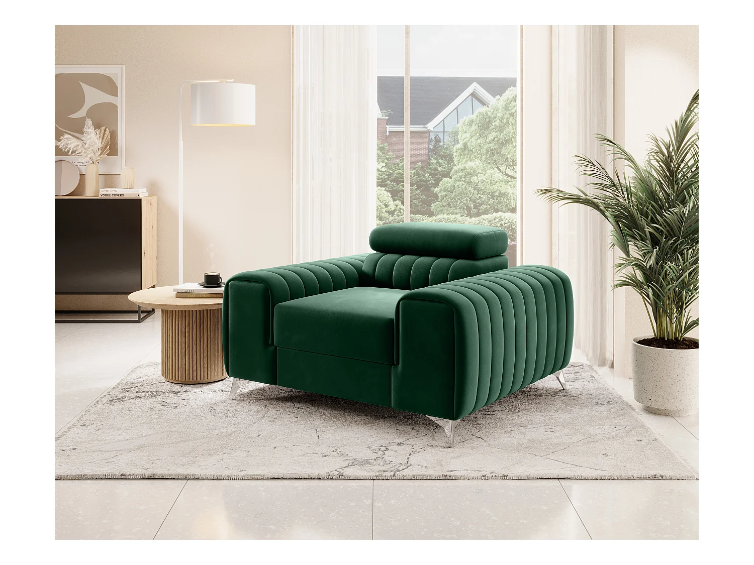 Fauteuil velours LOZA - Confort et design moderne-Vert