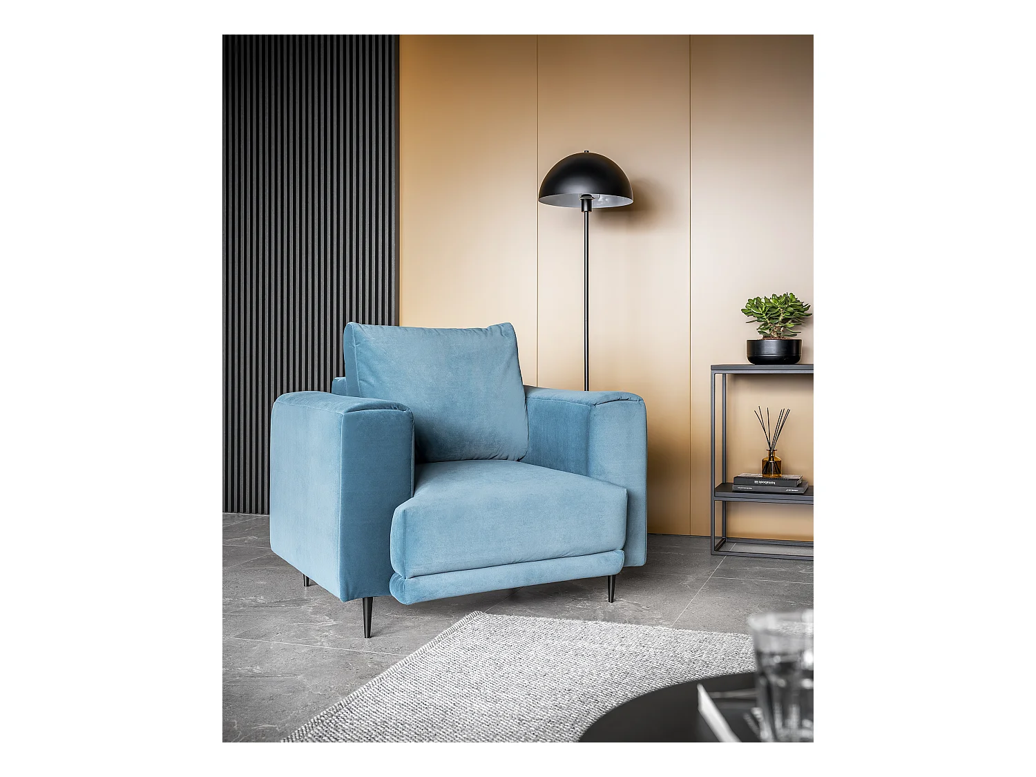 Fauteuil en velours DAVINA - Douceur luxueuse-Bleu clair