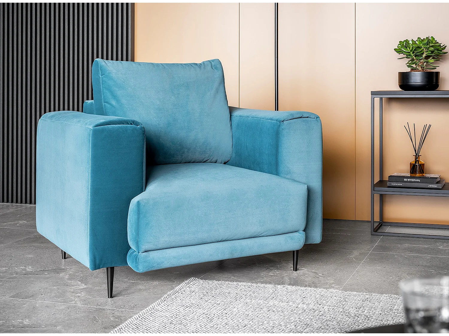 Fauteuil en velours DAVINA - Douceur luxueuse-Bleu clair