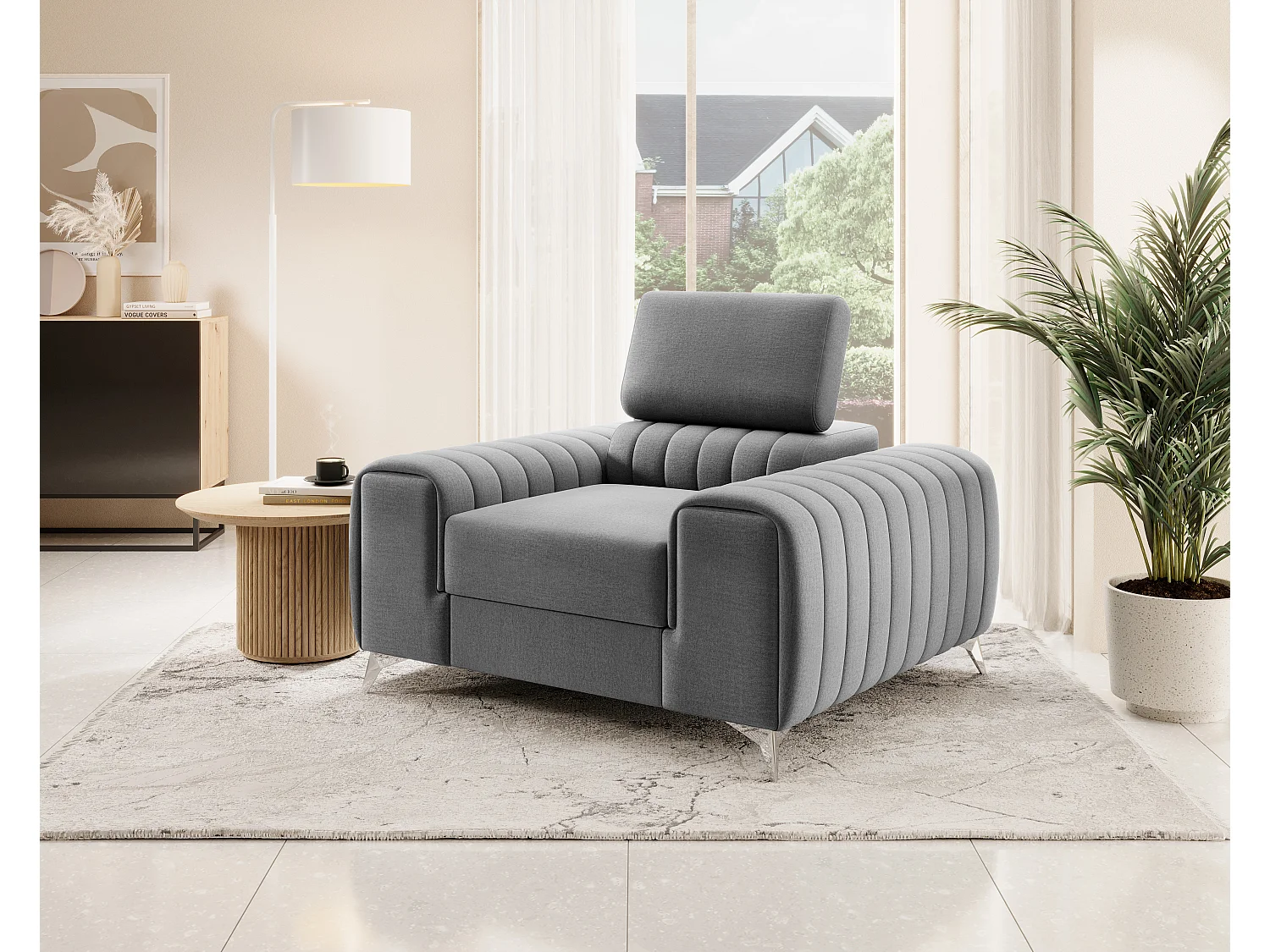 Fauteuil velours LOZA - Confort et design moderne-Gris