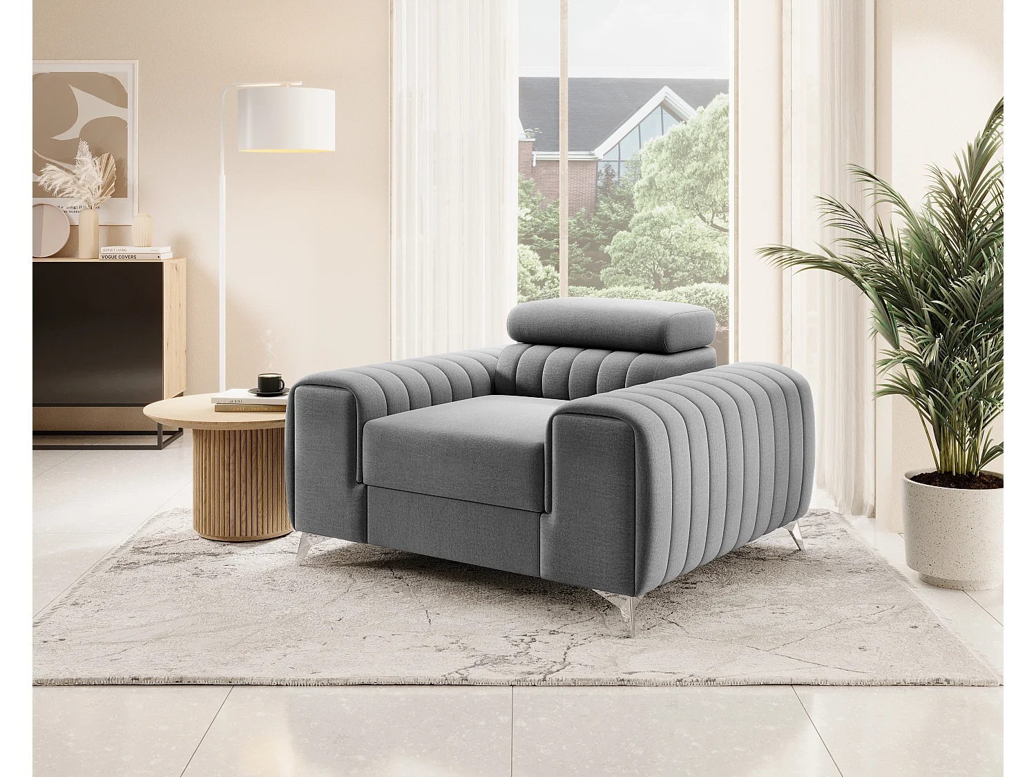 Fauteuil velours LOZA - Confort et design moderne-Gris