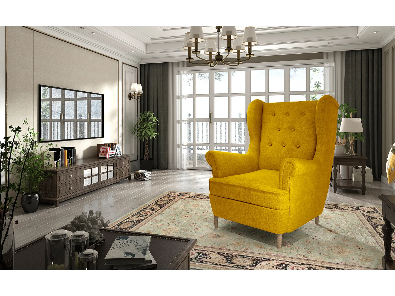 Fauteuil bergère LIZZI – Élégance intemporelle et confort royal-Jaune