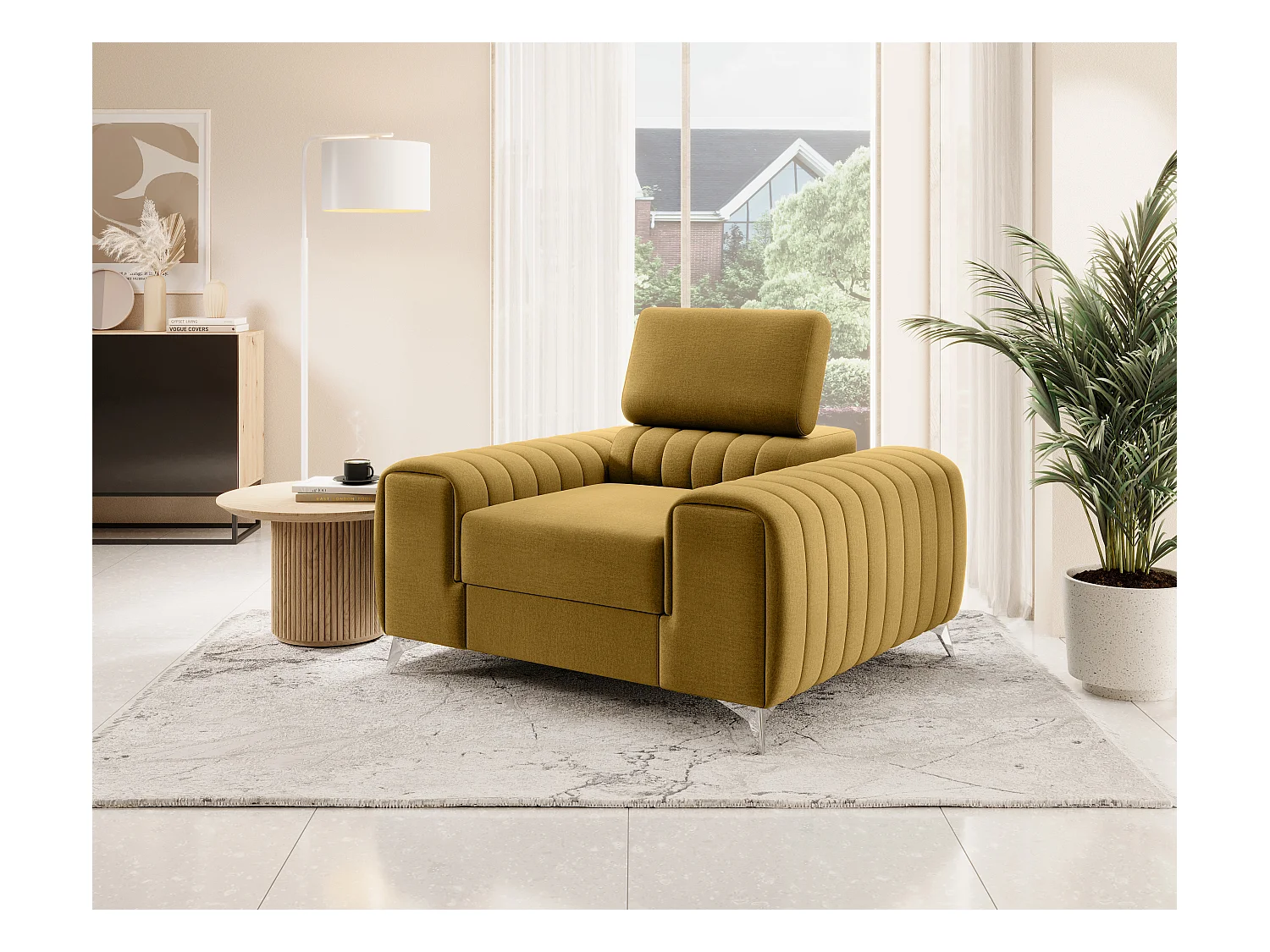 Fauteuil velours LOZA - Confort et design moderne-Jaune miel