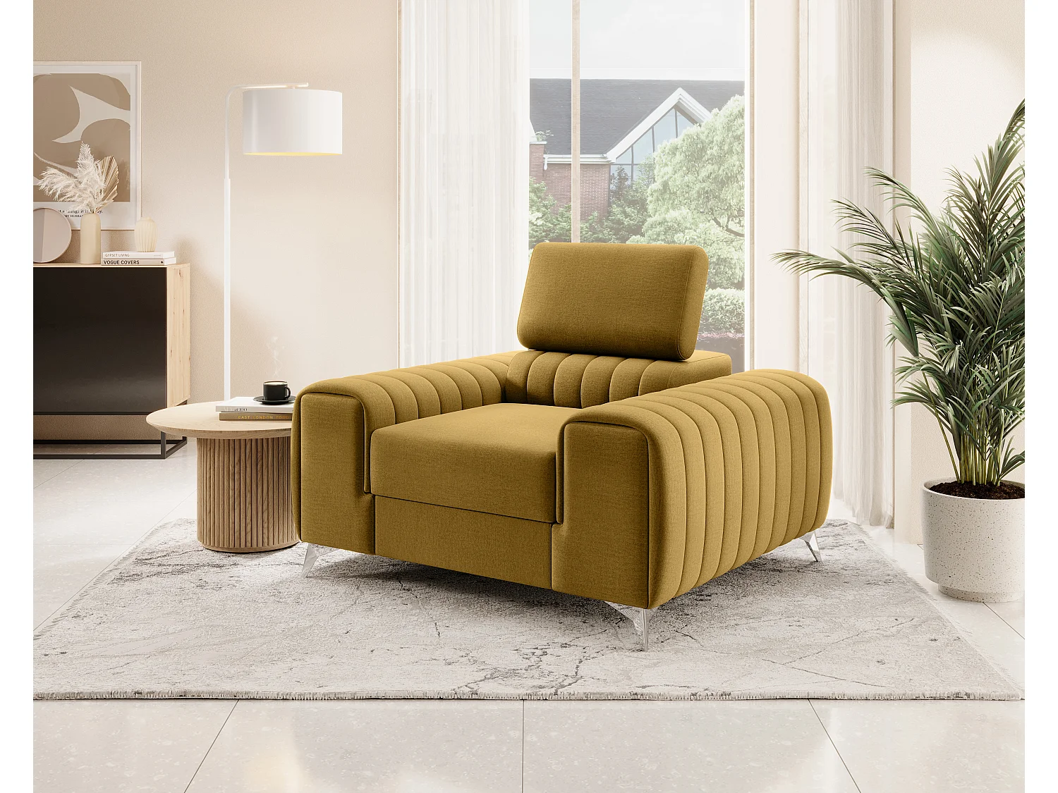 Fauteuil velours LOZA - Confort et design moderne-Jaune miel