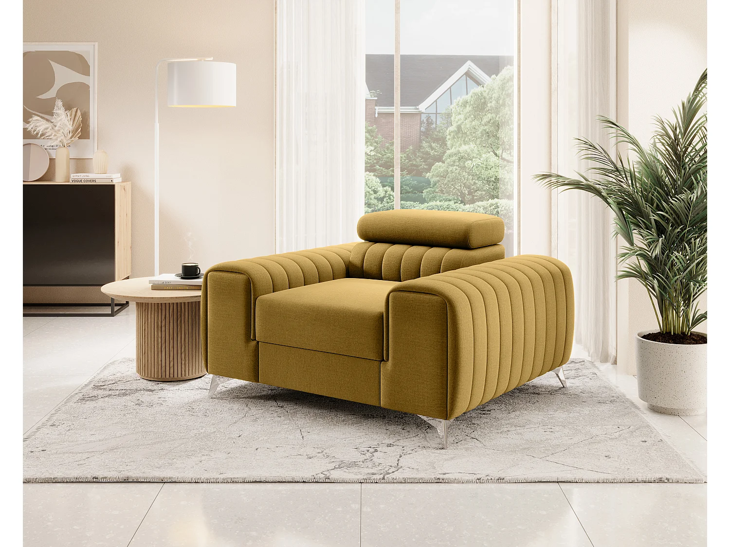 Fauteuil velours LOZA - Confort et design moderne-Jaune miel