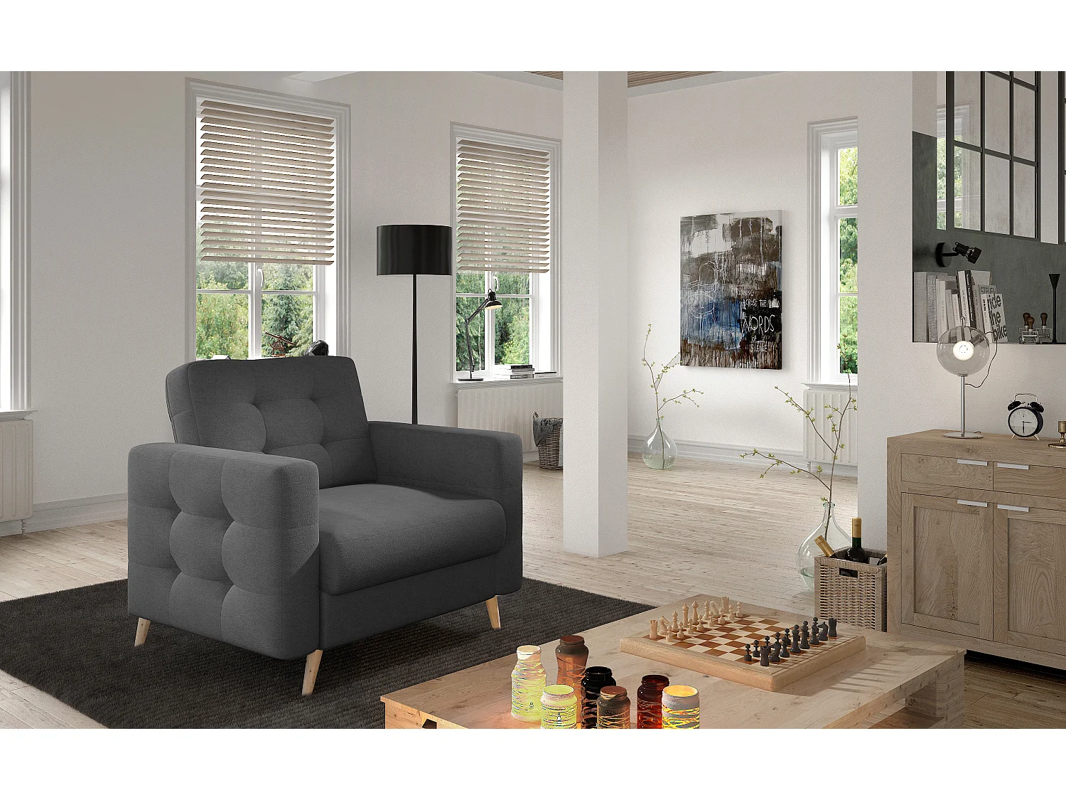 Fauteuil tissu ANSKA-Gris foncé