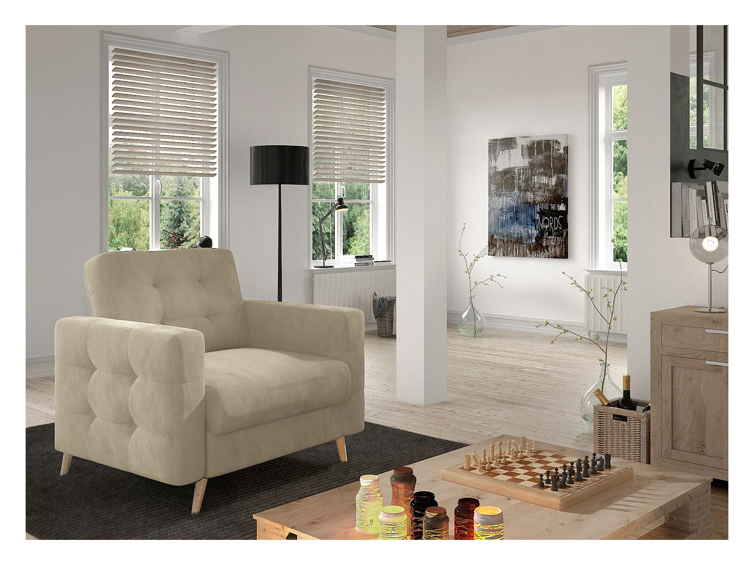 Fauteuil velours ANSKA-Beige