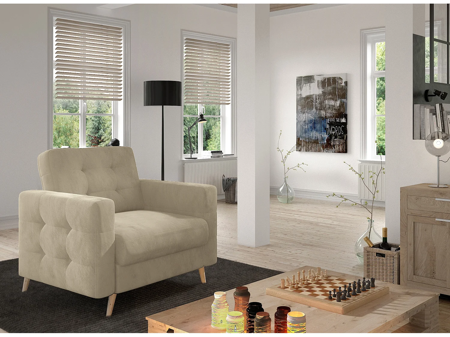 Fauteuil velours ANSKA-Beige