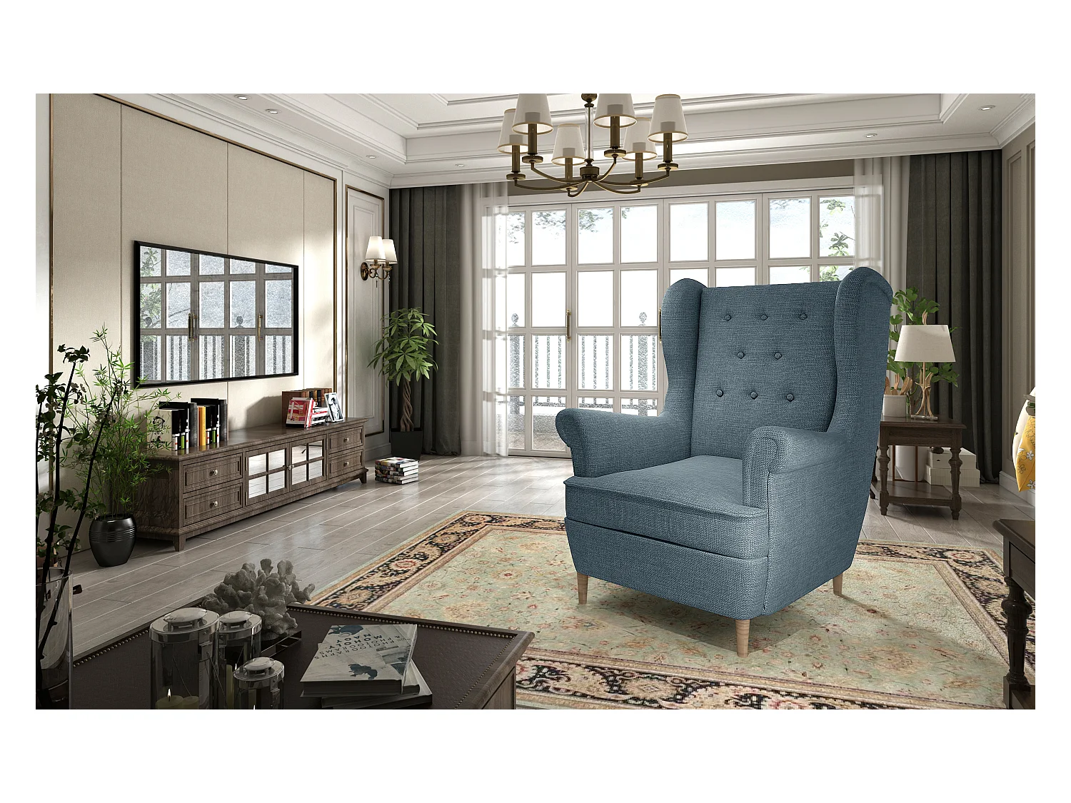 Fauteuil bergère LIZZI – Élégance intemporelle et confort royal-Bleu clair