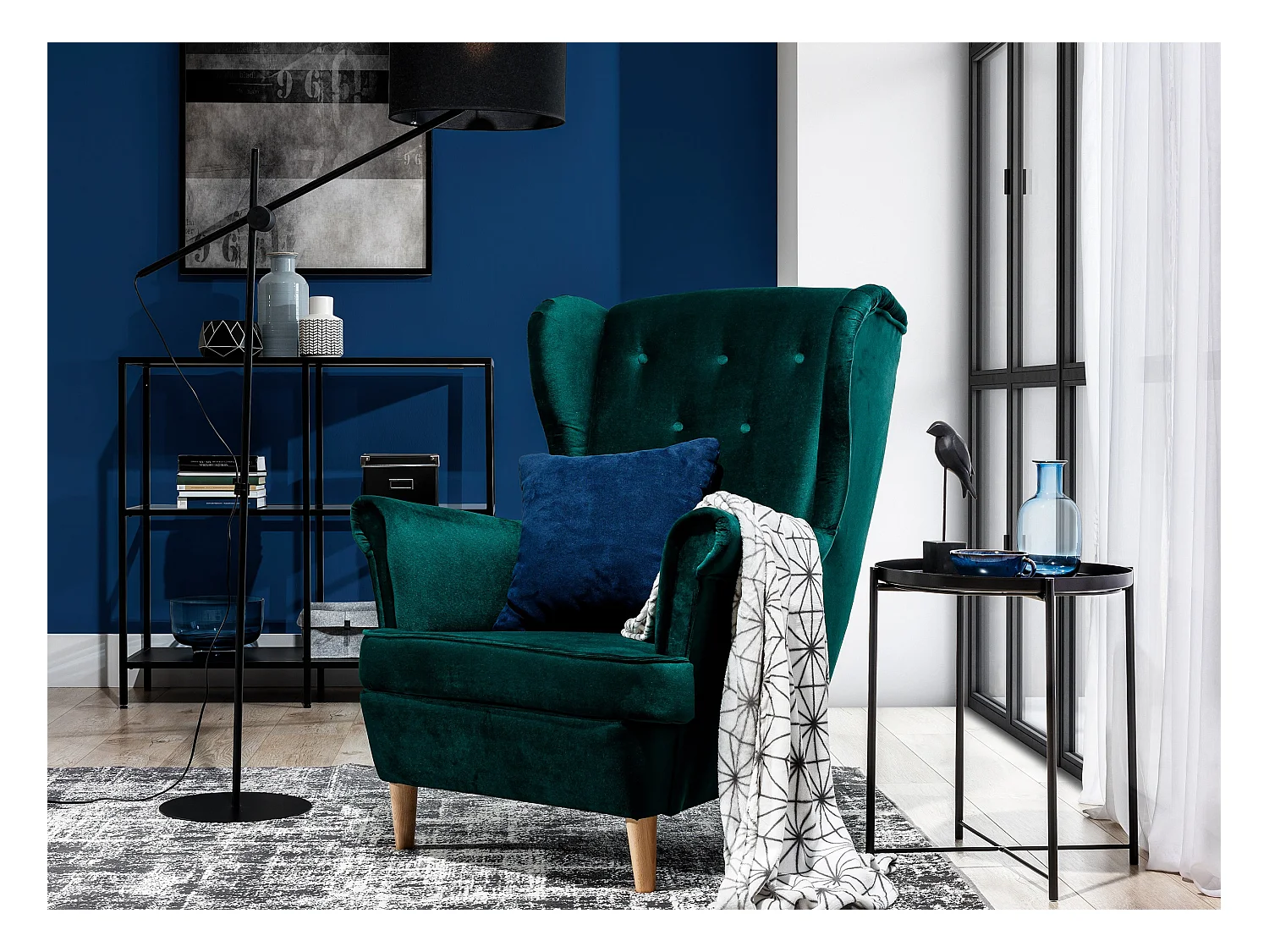 Fauteuil bergère LIZZI – Élégance intemporelle et confort royal-Bleu clair