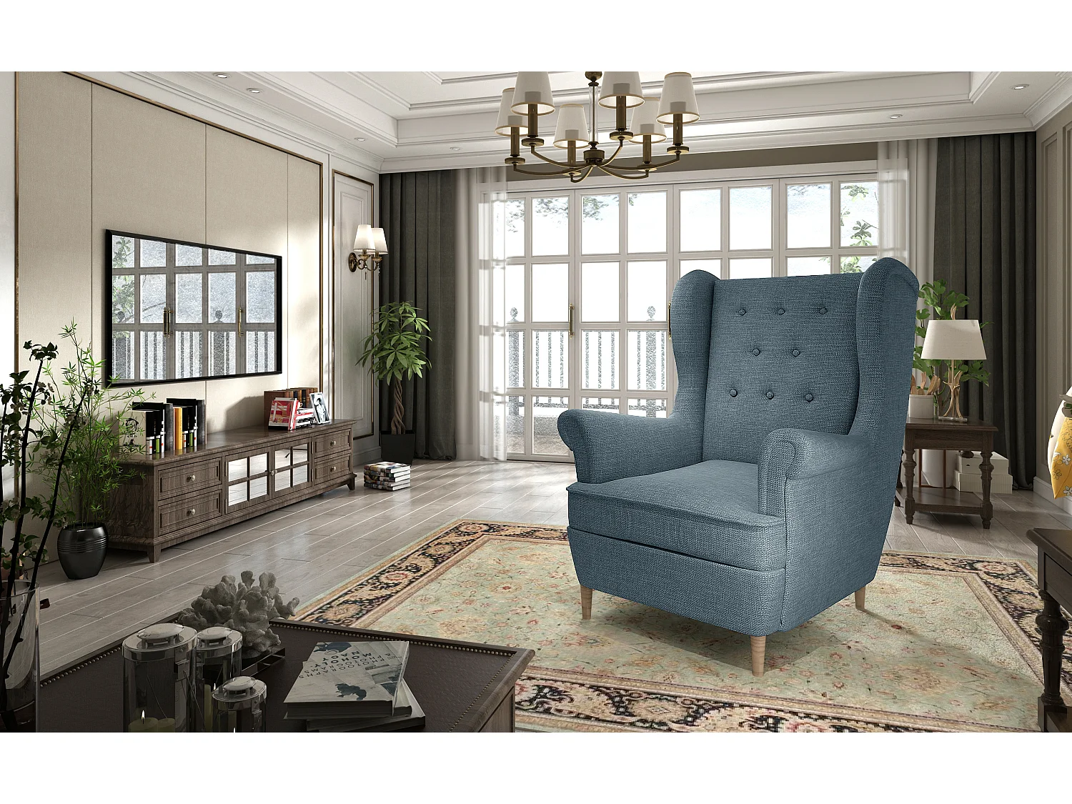 Fauteuil bergère LIZZI – Élégance intemporelle et confort royal-Bleu clair