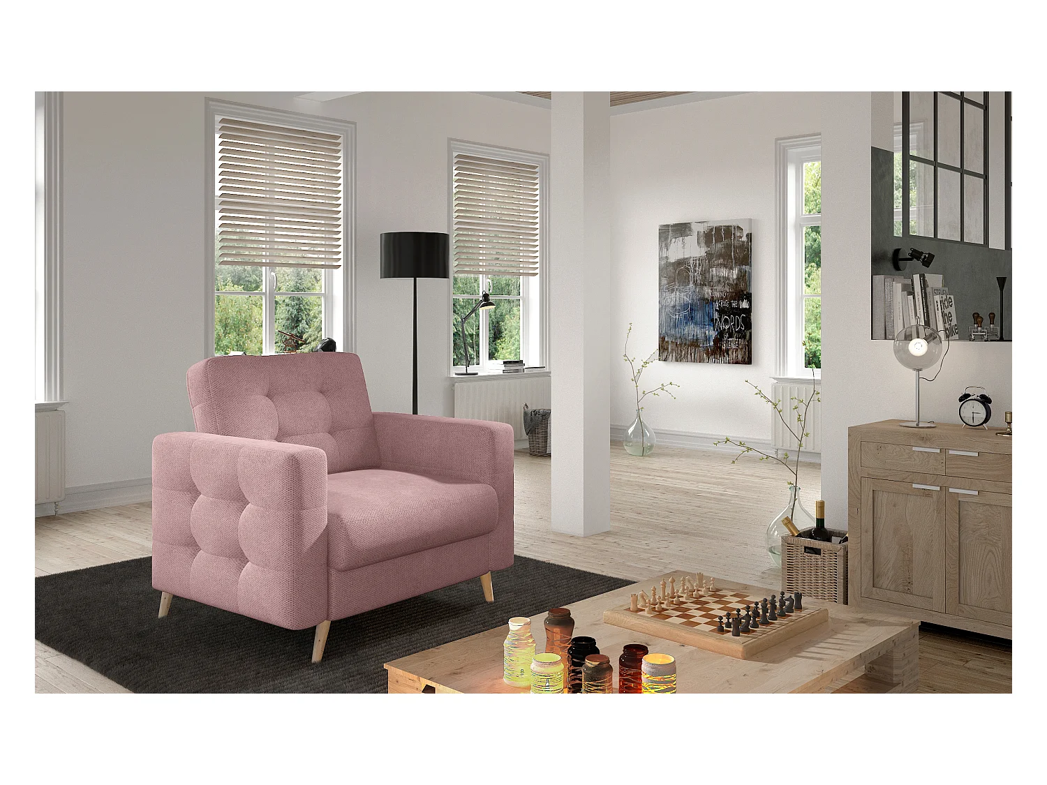 Fauteuil tissu ANSKA-Rose clair