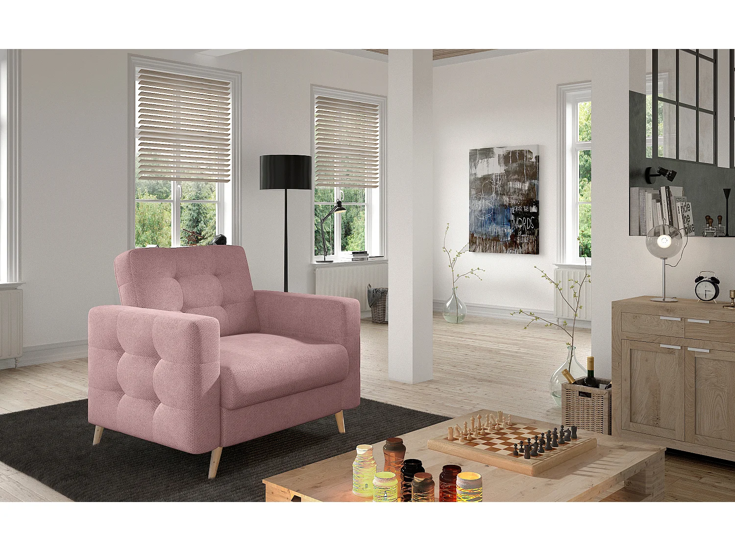 Fauteuil tissu ANSKA-Rose clair