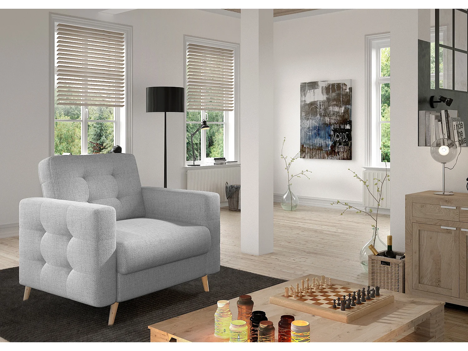 Fauteuil tissu ANSKA-Rose clair