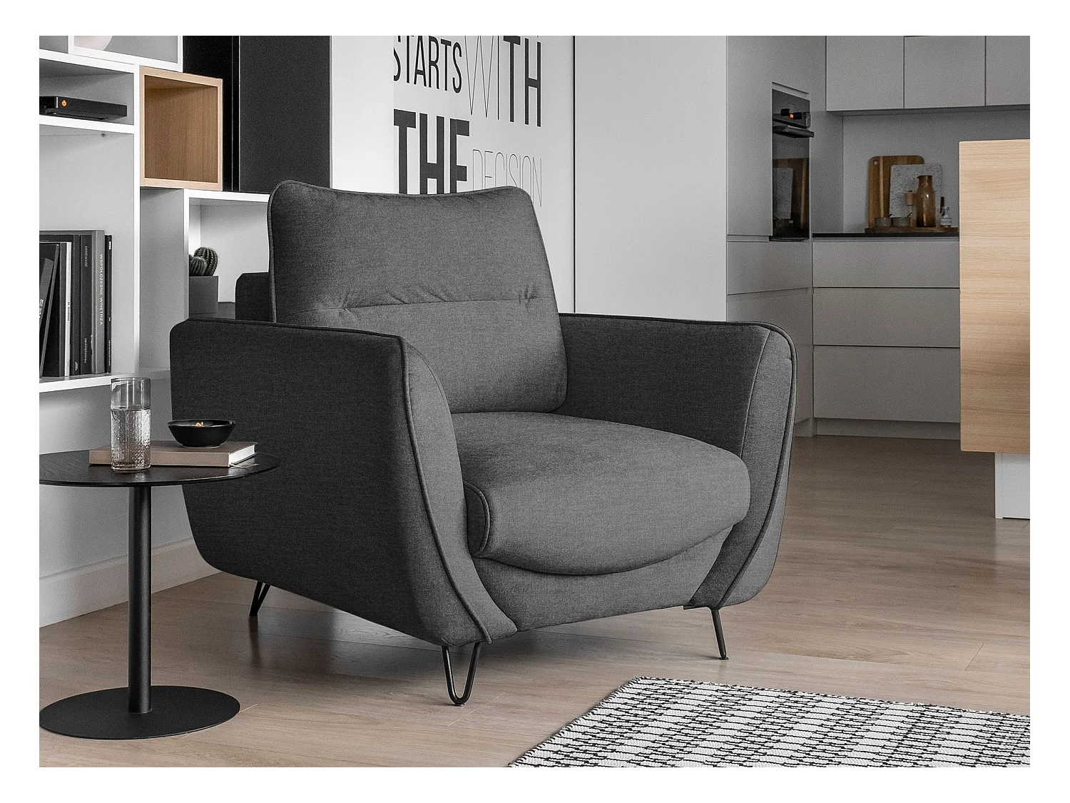 Sillón de terciopelo ZURIK: comodidad y estilo atemporal-Color Gris antracita