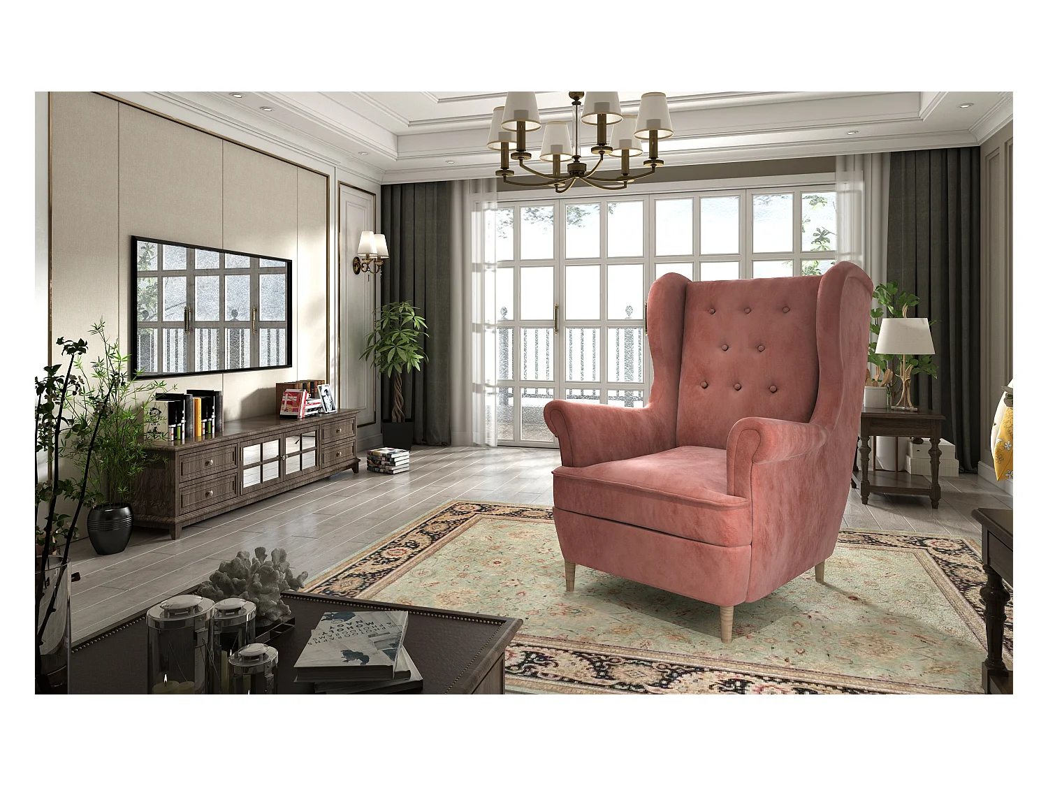 Fauteuil bergère LIZZI – Élégance intemporelle et confort royal-Abricot