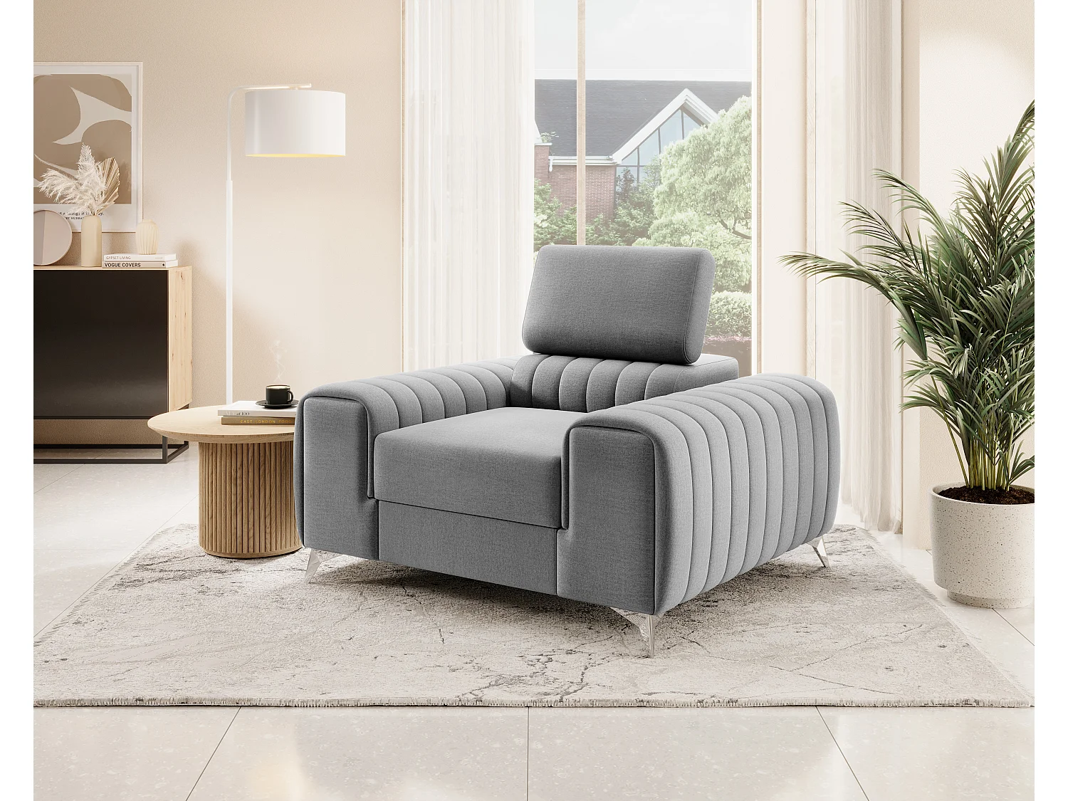 Fauteuil velours LOZA - Confort et design moderne-Gris clair