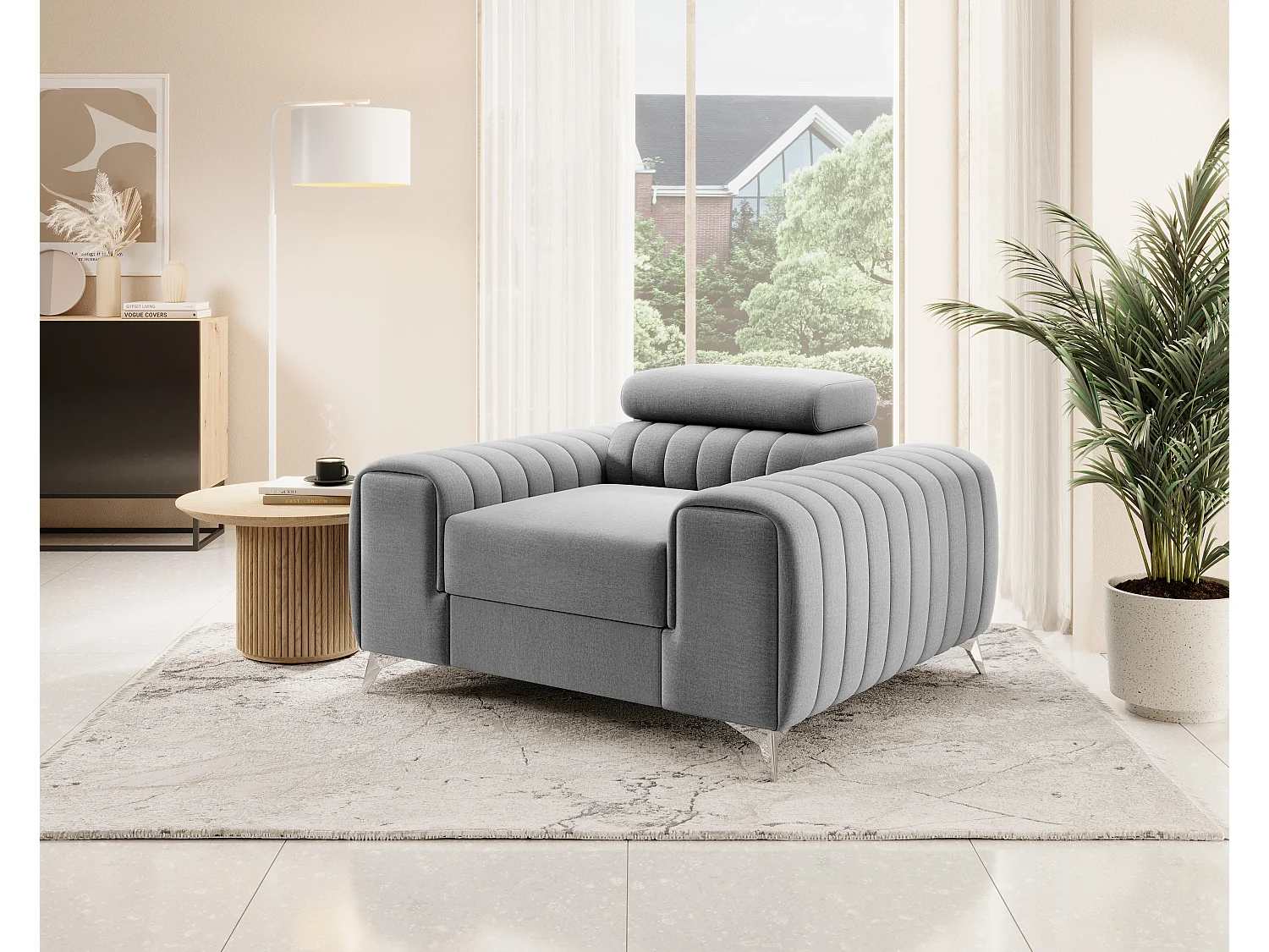 Fauteuil velours LOZA - Confort et design moderne-Gris clair