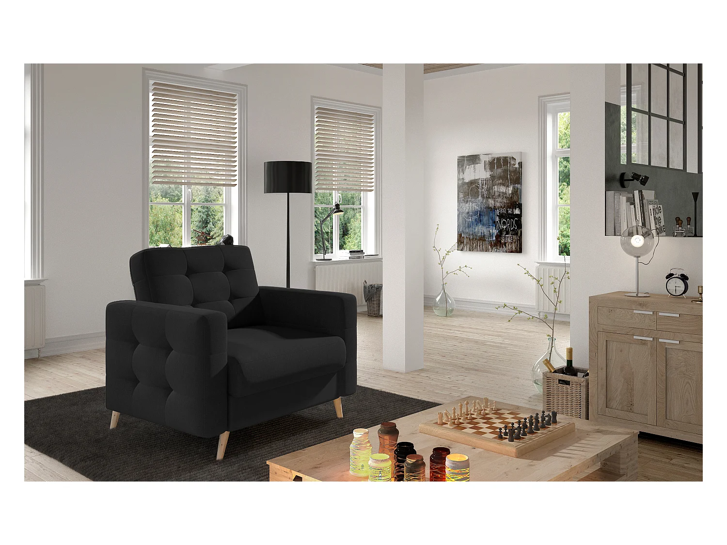 Fauteuil tissu ANSKA-Noir