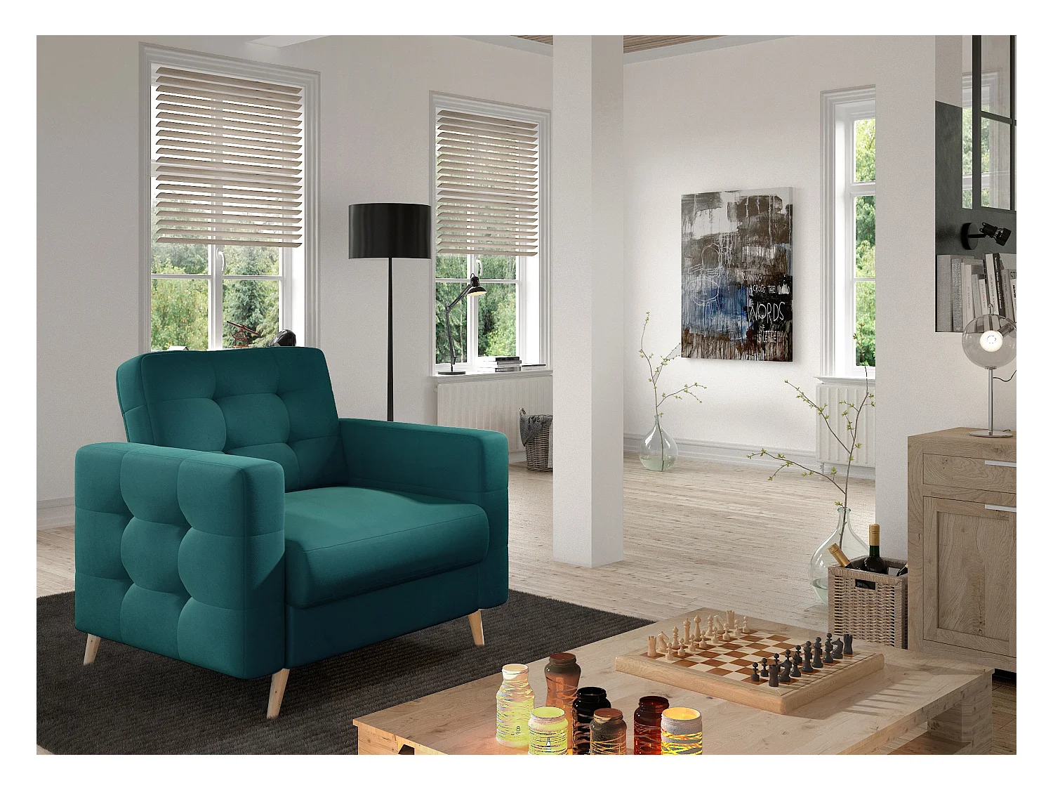 Fauteuil velours ANSKA-Bleu canard