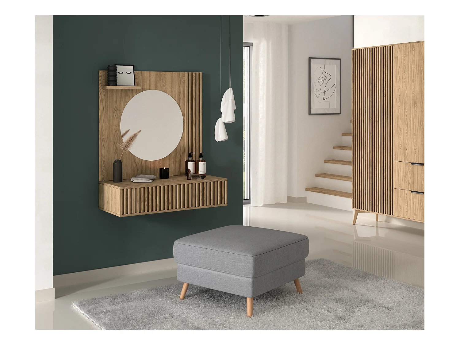 Coiffeuse bois clair rainuré – Collection Bazen