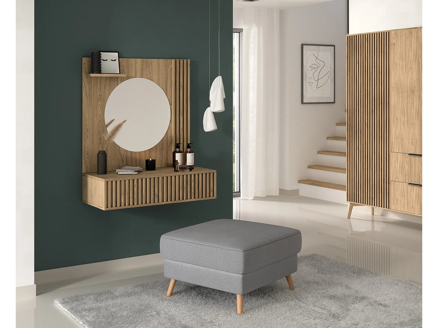 Coiffeuse bois clair rainuré – Collection Bazen