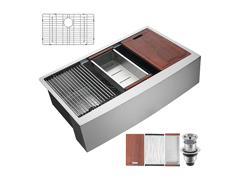 Keukenwasserbak SucceBuy, 84 x 56 x 23 cm, van RVS 304, Enkele Kom, met Rand en Accessoires, Ideaal voor Werkplek