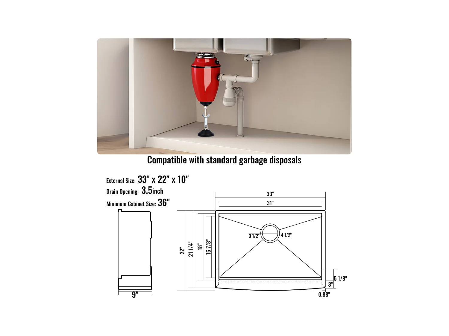 Évier de Cuisine SucceBuy, 84 x 56 x 23 cm, en Acier Inoxydable 304, Cuve Simple, avec Rebord et Accessoires, Idéal pour Poste de Travail