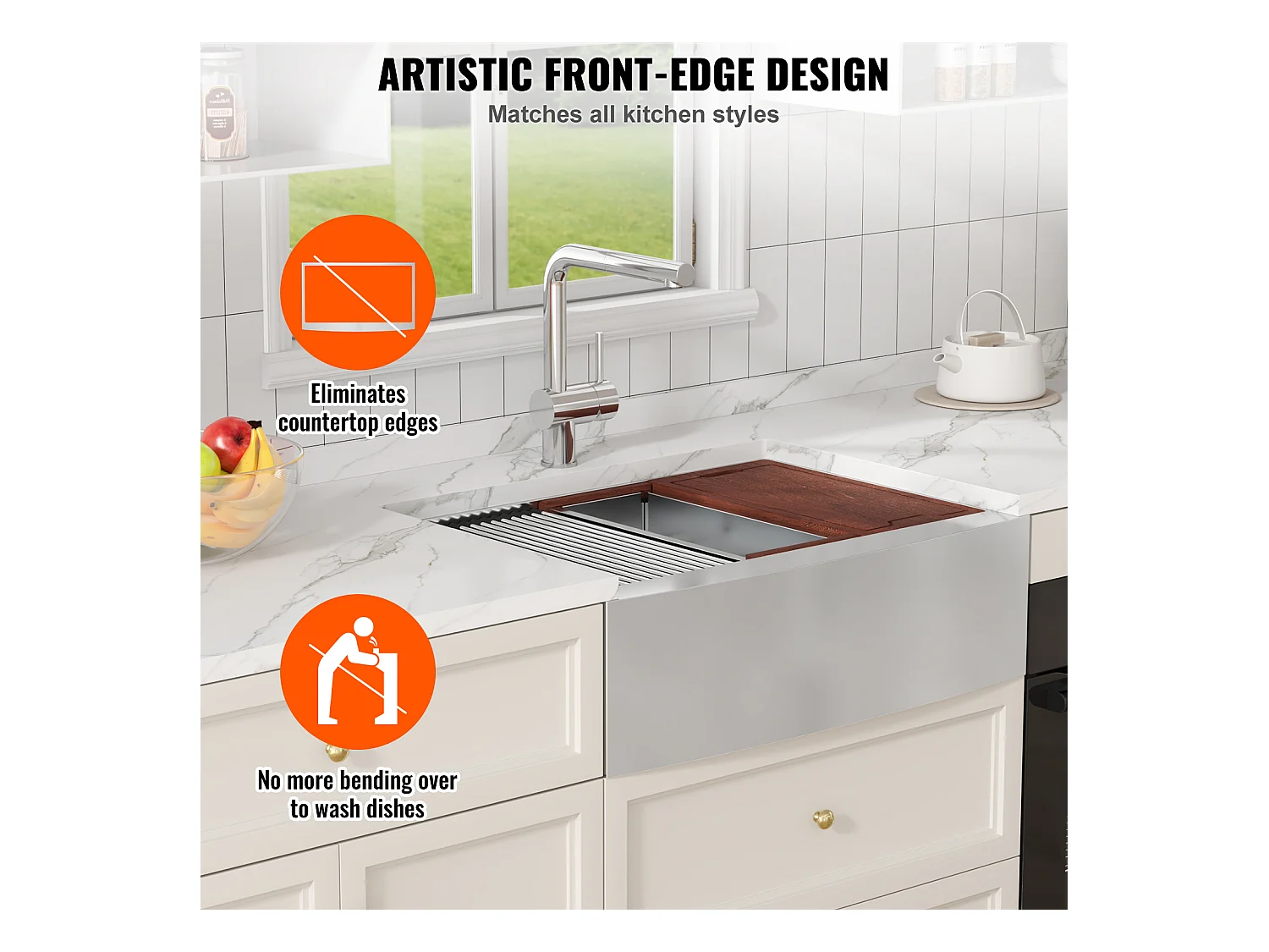 Évier de Cuisine SucceBuy, 84 x 56 x 23 cm, en Acier Inoxydable 304, Cuve Simple, avec Rebord et Accessoires, Idéal pour Poste de Travail