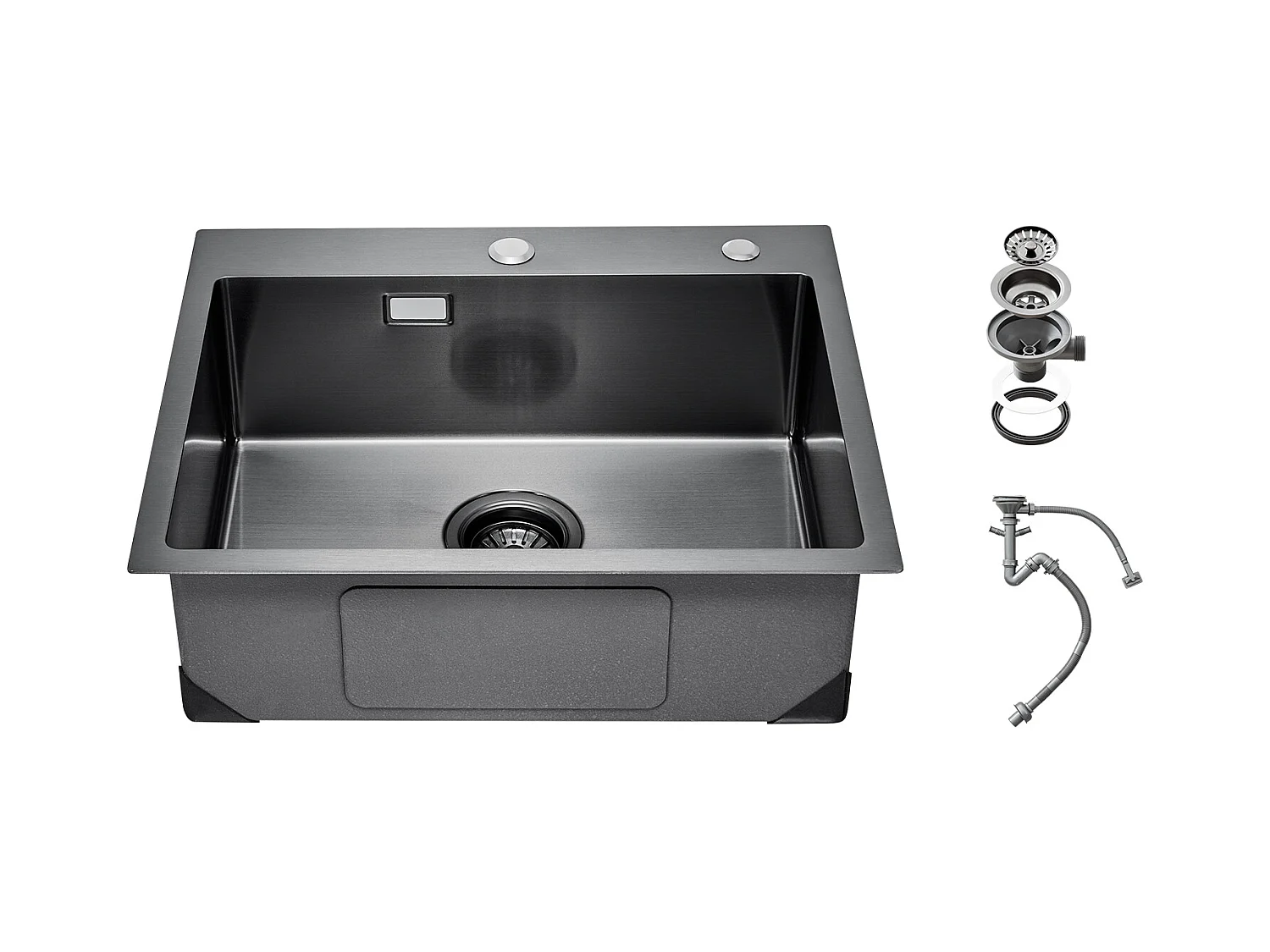 Évier de Cuisine SucceBuy, 55 cm, Évier à Montage sur le Dessus en Acier Inoxydable 304, Noir, Idéal pour Camping-Car