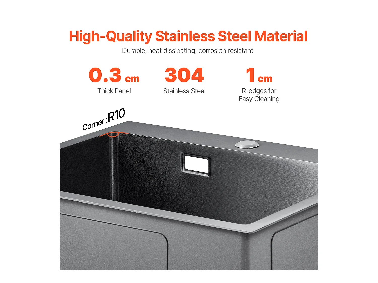 Évier de Cuisine SucceBuy, 55 cm, Évier à Montage sur le Dessus en Acier Inoxydable 304, Noir, Idéal pour Camping-Car