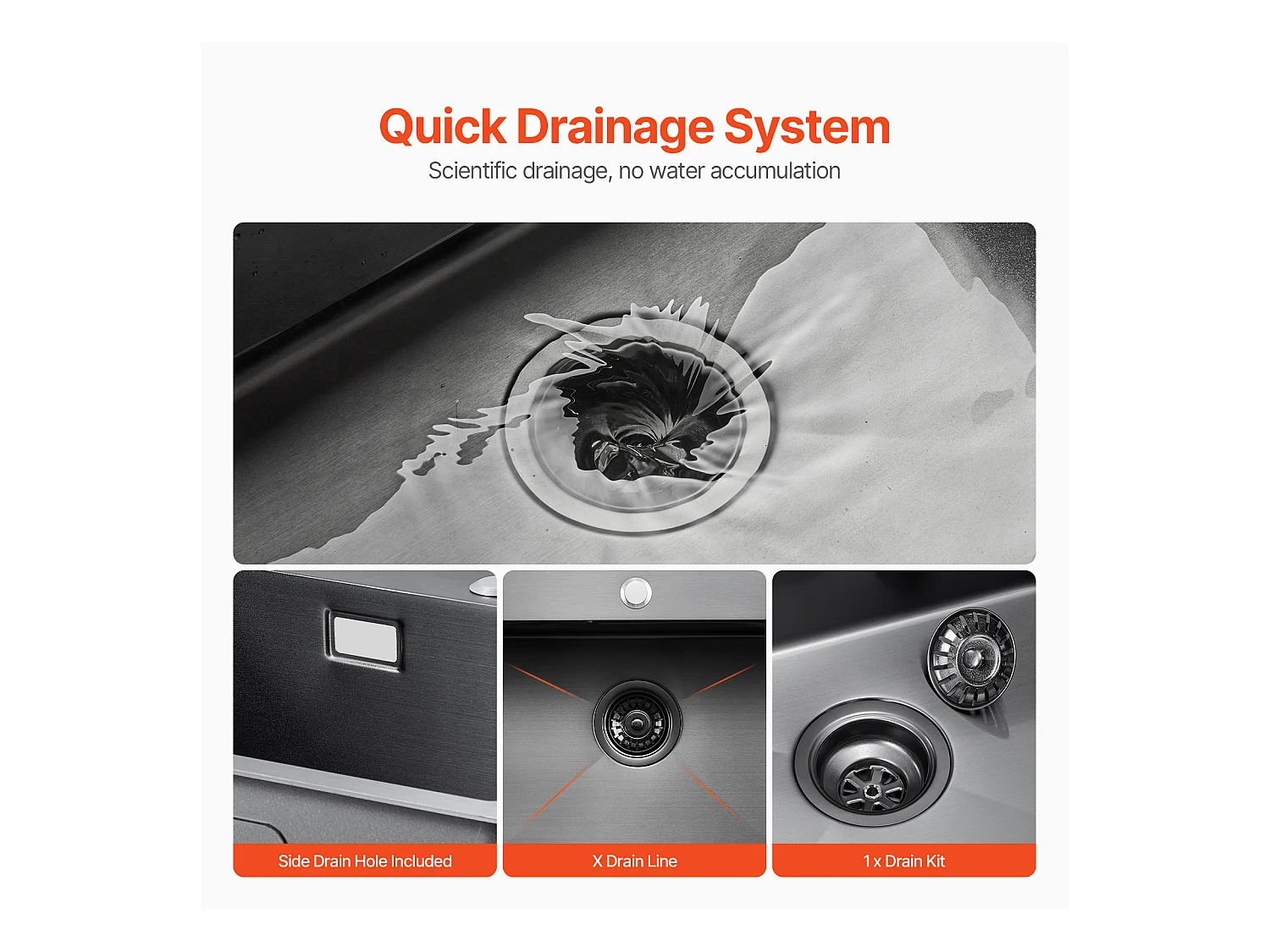 Évier de Cuisine SucceBuy 68 cm, Cuisine de Préparation, Acier Inoxydable, Noir, pour Camping-Car, Cuisine de Préparation et Bar