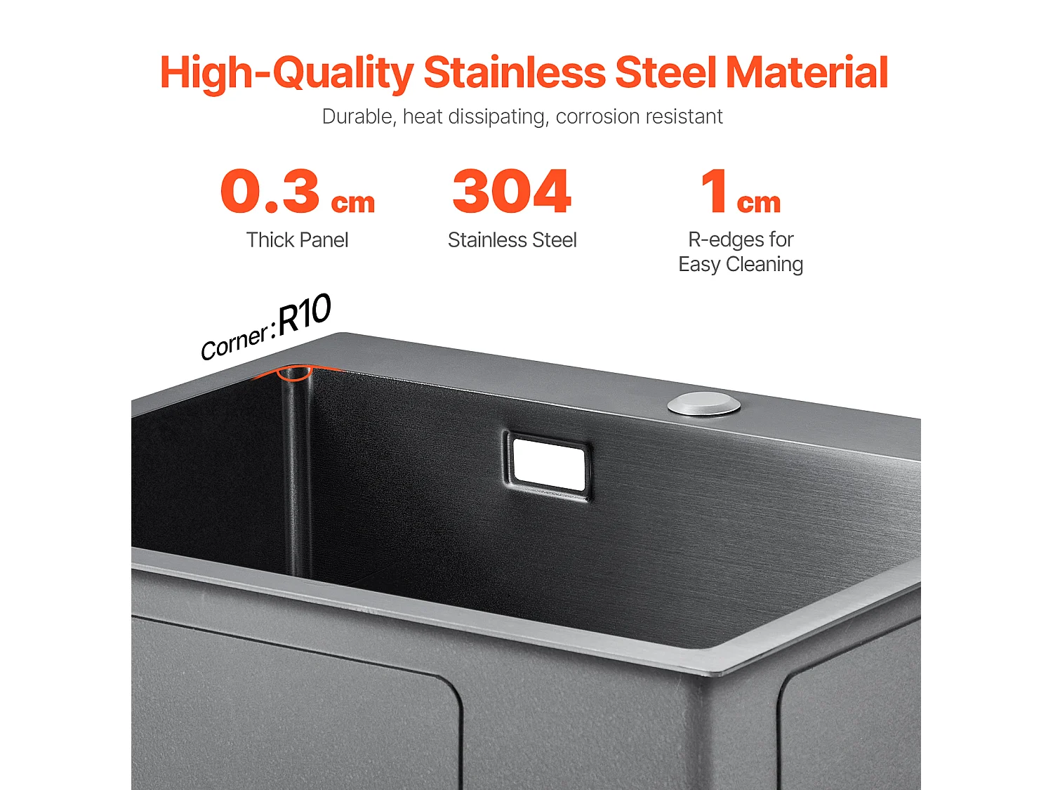 Évier de Cuisine SucceBuy 68 cm, Cuisine de Préparation, Acier Inoxydable, Noir, pour Camping-Car, Cuisine de Préparation et Bar