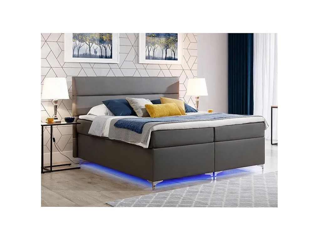 Lit boxspring 160x200 simili cuir gris foncé Mador