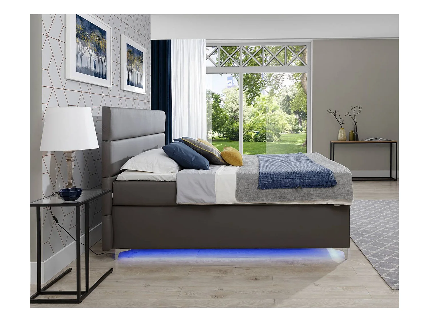 Lit boxspring 160x200 simili cuir gris foncé Mador