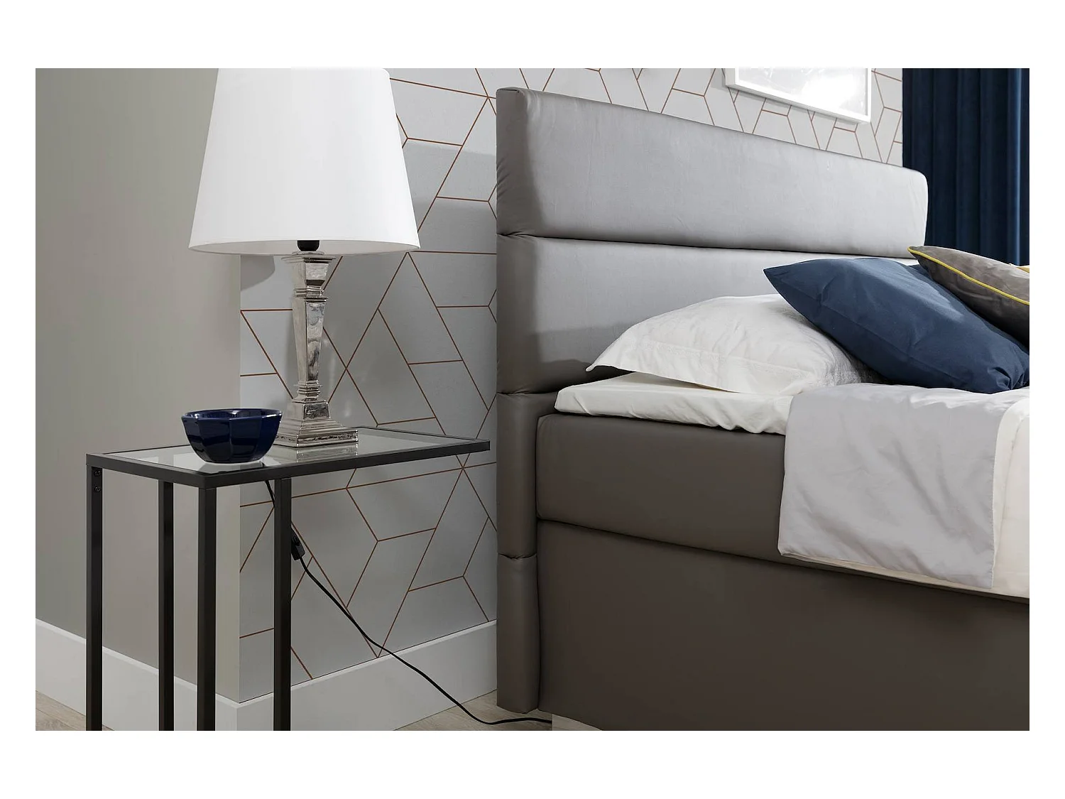 Lit boxspring 160x200 simili cuir gris foncé Mador