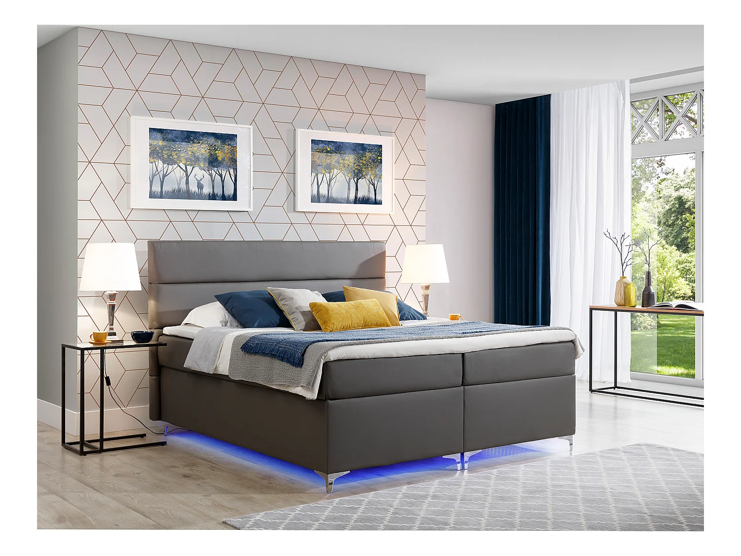 Lit boxspring 160x200 simili cuir gris foncé Mador