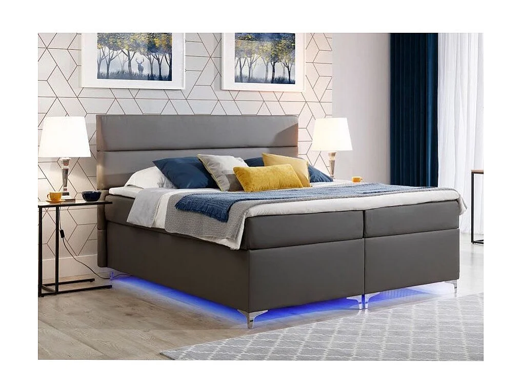 Lit boxspring 160x200 simili cuir gris foncé Mador