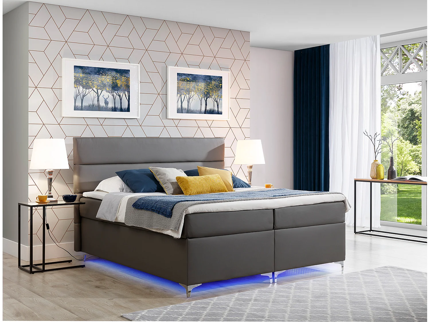 Lit boxspring 160x200 simili cuir gris foncé Mador