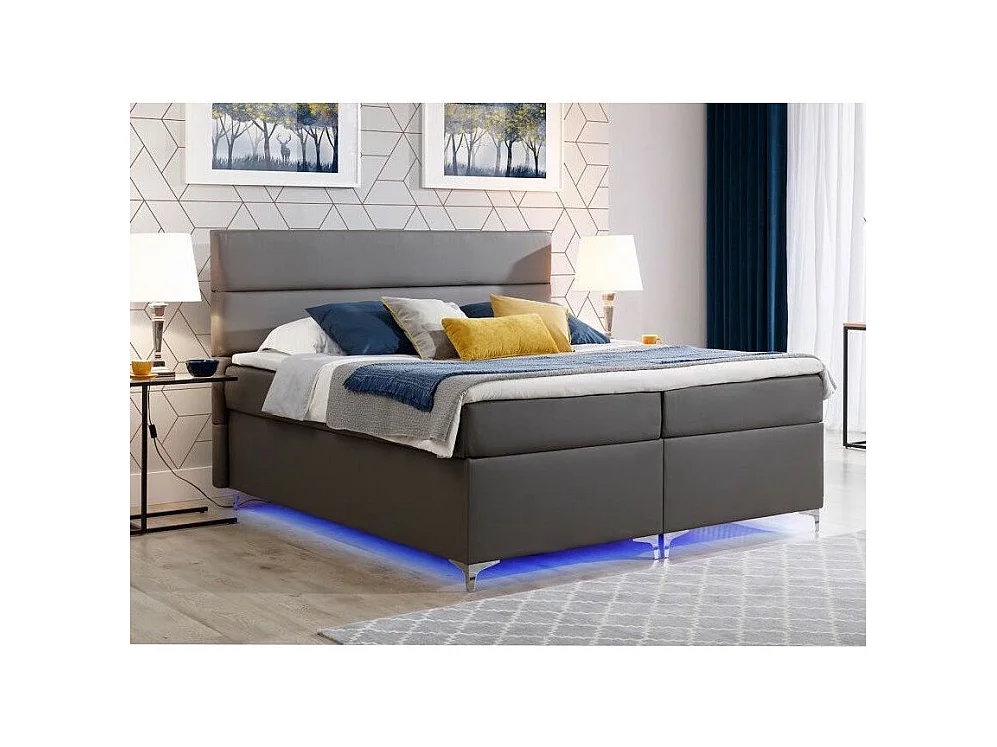 Lit boxspring 180x200 simili cuir gris foncé Mador