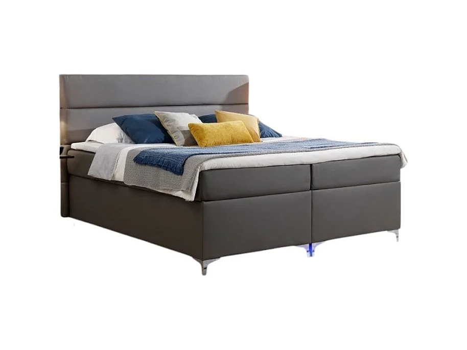 Lit boxspring 180x200 simili cuir gris foncé Mador