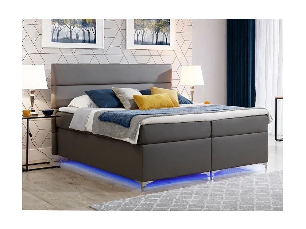 Lit boxspring 180x200 simili cuir gris foncé Mador