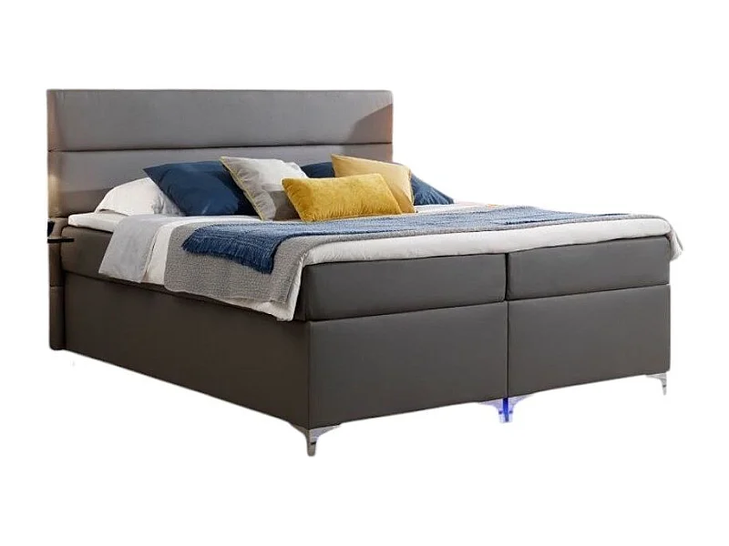 Lit boxspring 180x200 simili cuir gris foncé Mador