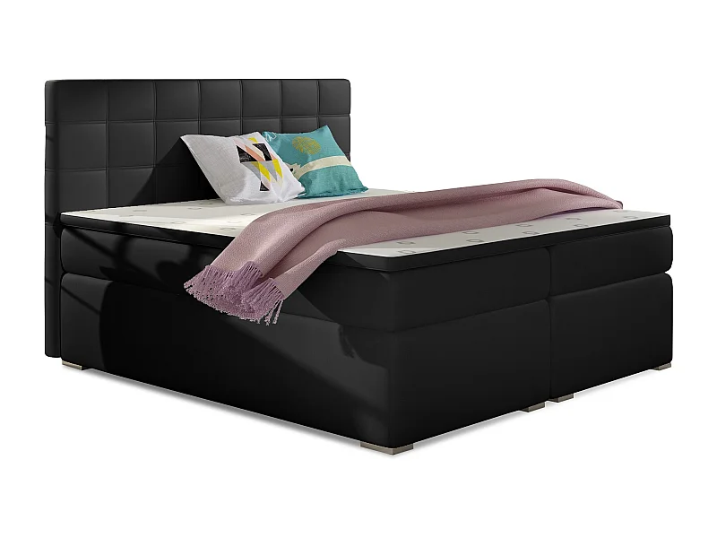 Lit chambre d'hôtel avec matelas simili cuir noir Alko-180x200