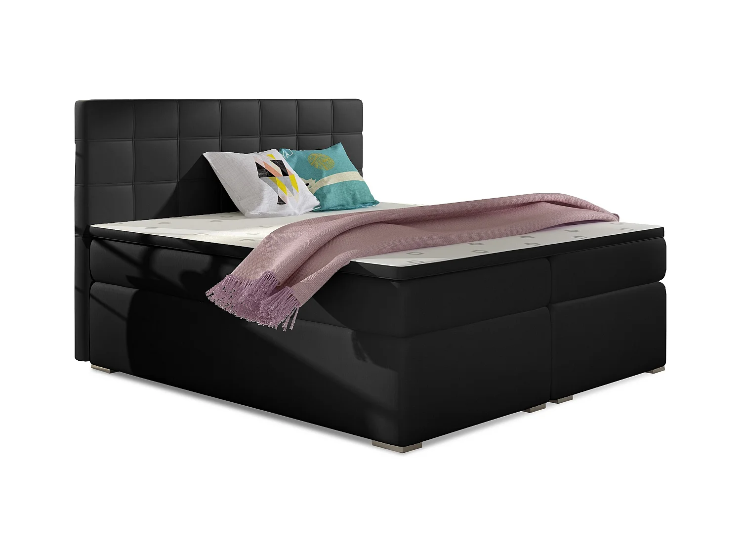 Lit chambre d'hôtel avec matelas simili cuir noir Alko-180x200