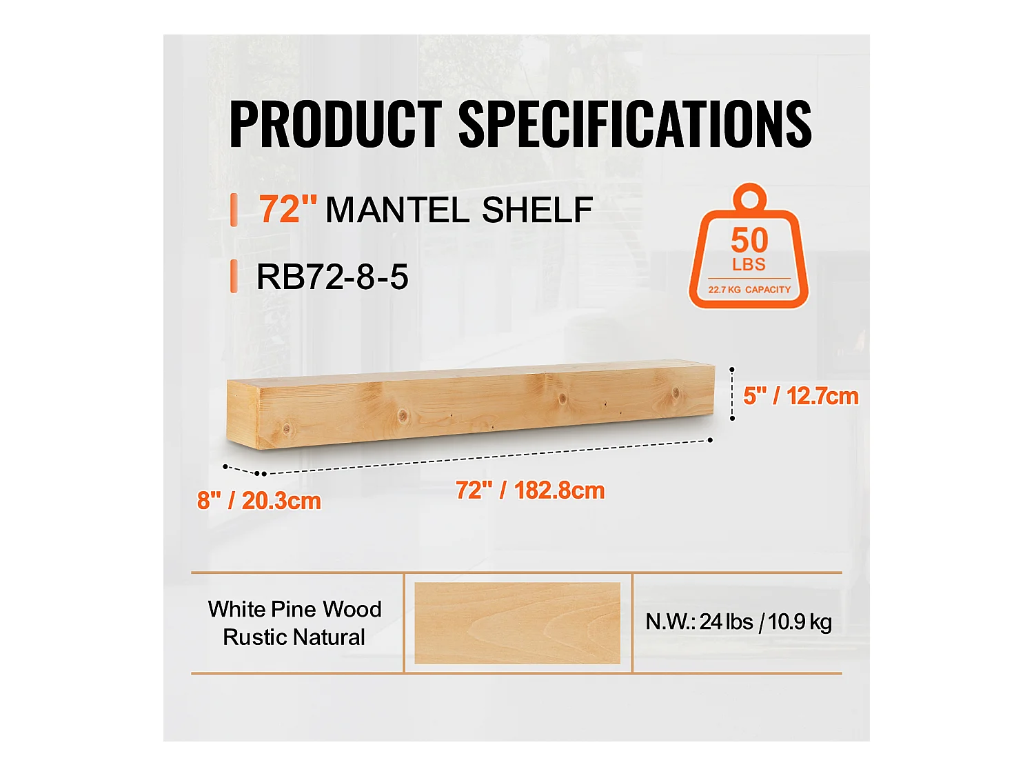 Étagère Flottante Murale SucceBuy, en Bois Rustique, 182,8cm, Naturel