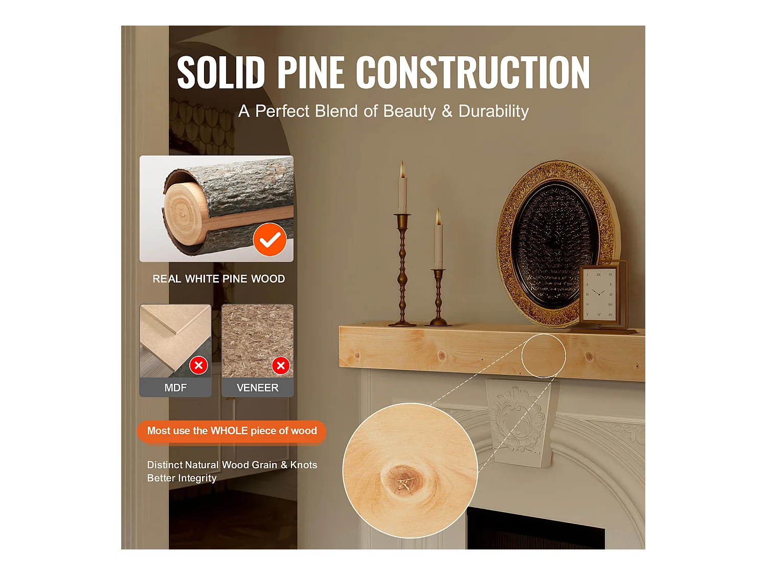 Étagère Flottante Murale SucceBuy, en Bois Rustique, 182,8cm, Naturel