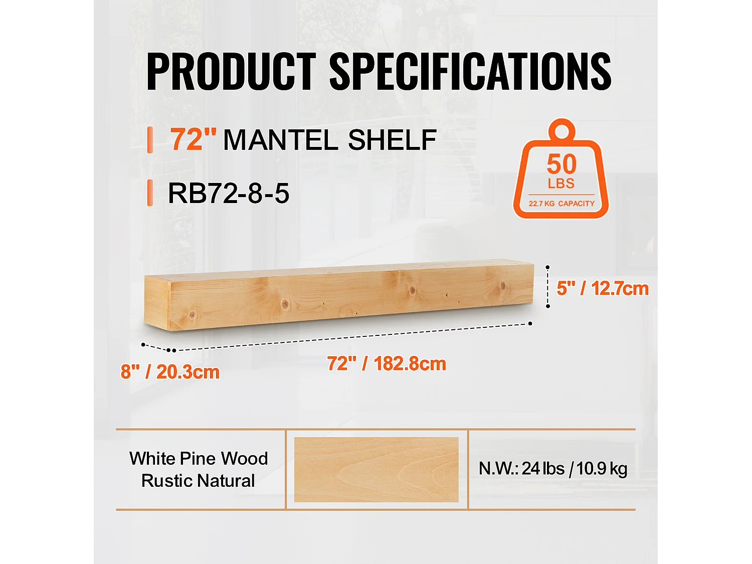 Étagère Flottante Murale SucceBuy, en Bois Rustique, 182,8cm, Naturel