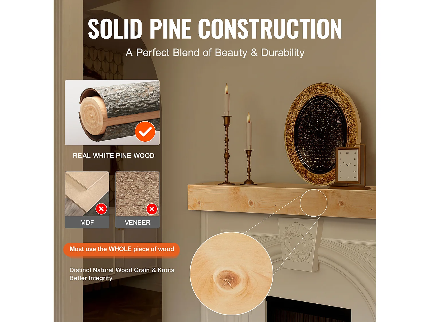 Étagère Flottante Murale SucceBuy, en Bois Rustique, 182,8cm, Naturel