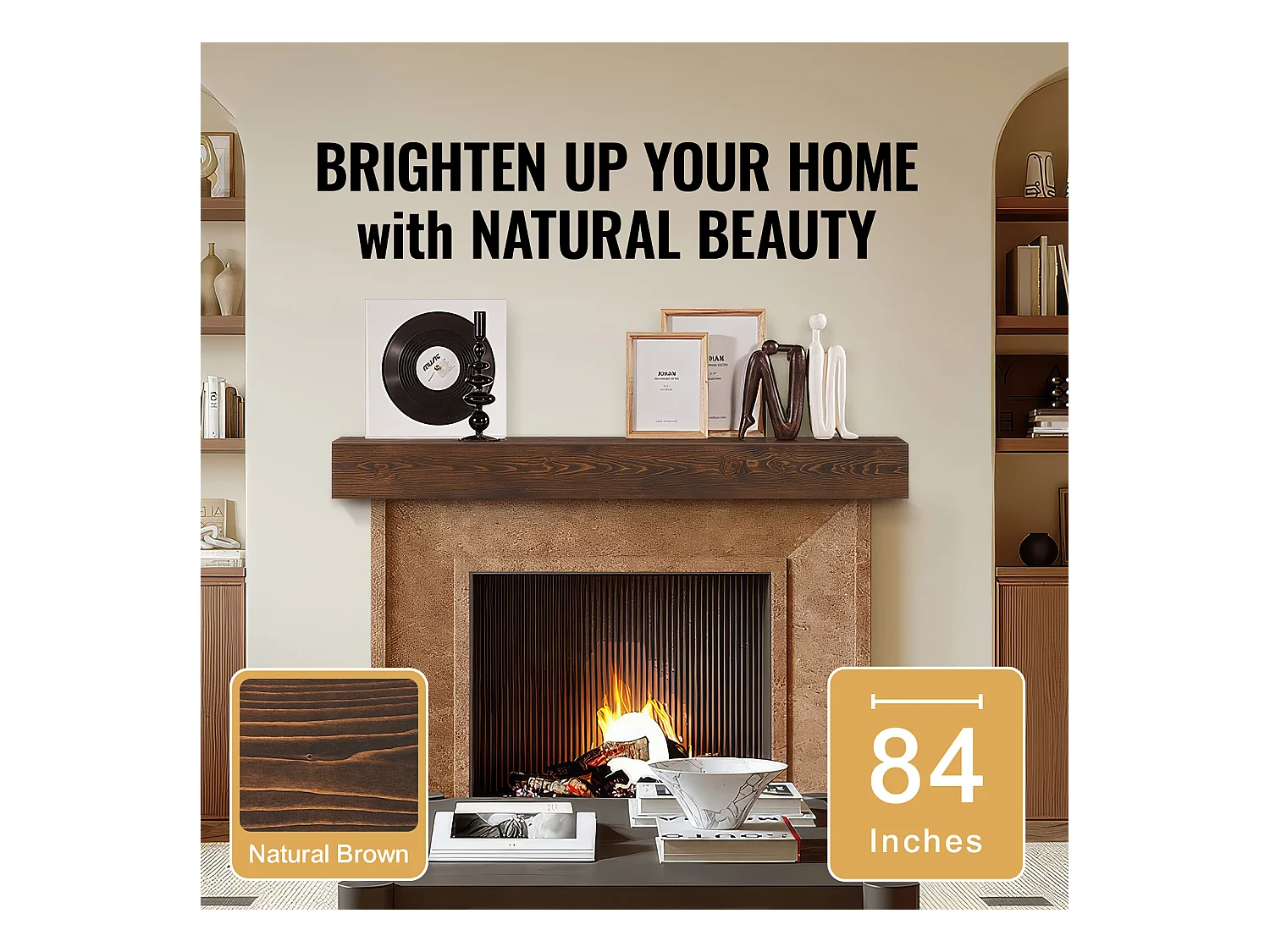 Wandregal SucceBuy, aus Rustikalem Holz, 213,3 cm, Braun